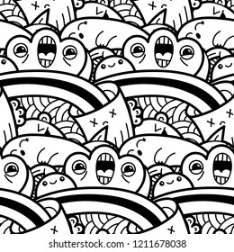 Funny doodle monsters seamless pattern for prints, designs and coloring books. Vector illustration