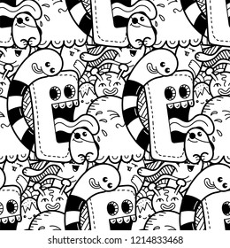 Funny doodle monsters seamless pattern for prints, designs and coloring books. Vector illustration