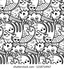 Funny doodle monsters seamless pattern for prints, designs and coloring books. Vector illustration