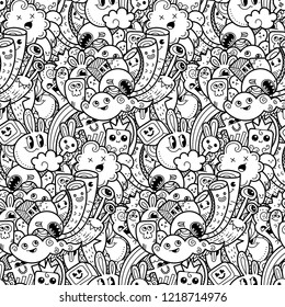Funny doodle monsters seamless pattern for prints, designs and coloring books. Vector illustration