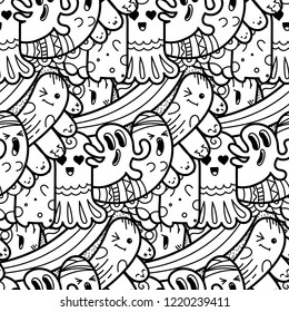 Funny doodle monsters seamless pattern for prints, designs and coloring books. Vector illustration
