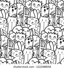 Funny doodle monsters seamless pattern for prints, designs and coloring books. Vector illustration