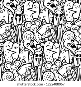 Funny doodle monsters seamless pattern for prints, designs and coloring books. Vector illustration