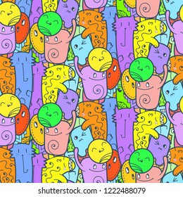 Funny doodle monsters seamless pattern for prints, designs and coloring books. Vector illustration