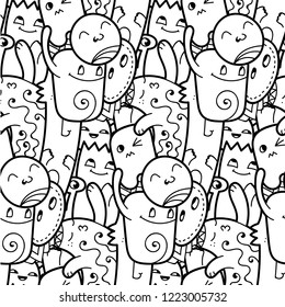 Funny doodle monsters seamless pattern for prints, designs and coloring books. Vector illustration