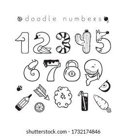 Funny doodle numbers with decorative elements for kids design
