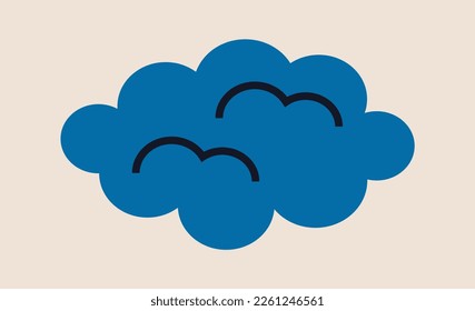 Divertido objeto de garabato. Etiqueta dibujada a mano con una nube de tormenta oscura. El clima otoñal, la tormenta y la lluvia. Elemento de diseño para redes sociales. Dibujo vectorial plano de dibujos animados sobre fondo beige