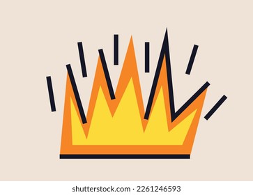 Funny doodle object. Abstract hand drawn sticker with fire flame or bonfire. Orange burning icon. Design element for printing on fabric or paper. Cartoon flat vector illustration on beige background