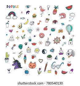 funny doodle objects vector illustrations set