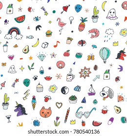 funny doodle objects vector illustrations seamless pattern