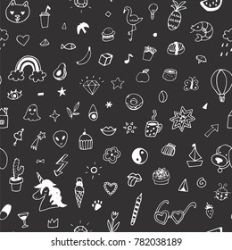 funny doodle objects vector illustrations seamless pattern