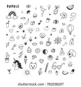 funny doodle objects vector illustrations set