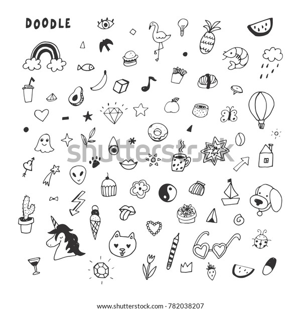 Funny Doodle Objects Vector Illustrations Set Stock Vector (Royalty ...