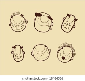 funny doodle  people portrait set, funny faces, vector faces, pattern