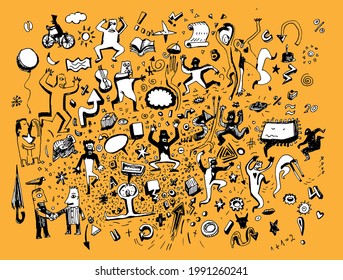 Funny doodle people. Vector illustration