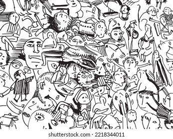 Funny doodle people. Vector illustration