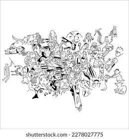 Funny doodle people. Vector illustration.