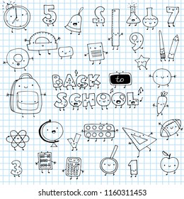 Funny doodle school icons vector illustration