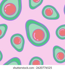 Divertido doodle sin patrón de fruta de aguacate. Diseño para textil de cocina, Ilustración vectorial.
