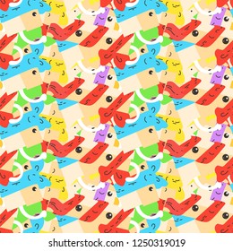Funny doodle seamless pattern with gift boxes. Cute for prints, cards, designs and coloring books. Vector illustration