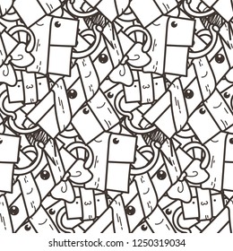 Funny doodle seamless pattern with gift boxes. Cute for prints, cards, designs and coloring books. Vector illustration