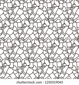 Funny doodle seamless pattern with gift boxes. Cute for prints, cards, designs and coloring books. Vector illustration