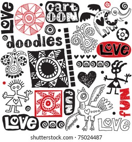 conjunto de doodles divertidos, elementos de diseño dibujados a mano