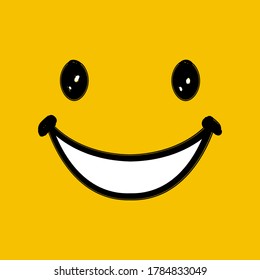 Funny doodle  smile in a kid style. Happy pattern with brush drawing. Vector.