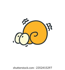 Funny doodle snail. Cartoon illustration of a scared slug isolated on a white background. Vector 10 EPS.