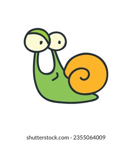 Funny doodle snail. Cartoon illustration of a sly slug isolated on a white background. Vector 10 EPS.