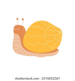 Funny Doodle Snail, Vector Hand Drawn Isolated Illustration	