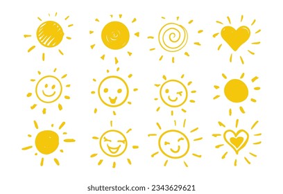 Funny doodle sun set. Kid style. Vector illustration for Your design.