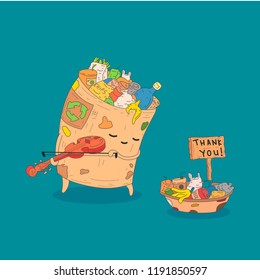 funny doodle with trash can