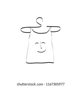 Funny Doodle Vector Happy Mood. A hand-painted T-shirt with heart on a hanger. Simple minimalistic drawing. Great idea for your design. Flat design.