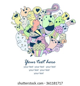 Funny doodle vector illustration, vector cartoon