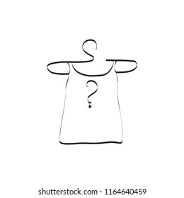 Funny Doodle Vector Illustration of Confused Mood. A hand-painted T-shirt on a hanger. Simple minimalistic drawing. Great idea for your design. Flat design.