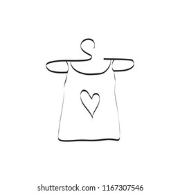 Funny Doodle Vector Illustration of love Mood. A hand-painted T-shirt with heart on a hanger. Simple minimalistic drawing. Great idea for your design. Flat design.