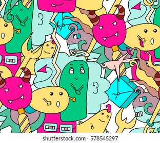 Funny Doodles Aliens Vector. Doodles Characters Vector