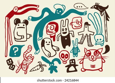 Funny doodles collection. Vector illustration.