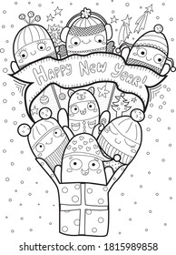 Funny doodles for coloring. New year doodles. Sticker. 