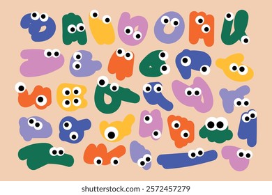 Funny doodles with eyes. Childish vector shapes. Cartoon Elements Set.