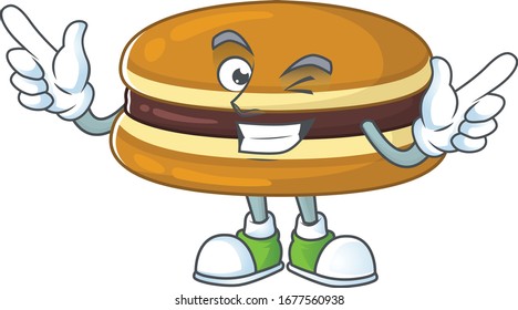 Funny dorayaki cartoon design style with wink eye face