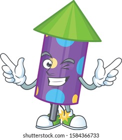 Funny dot fireworks rocket cartoon character style with Wink eye
