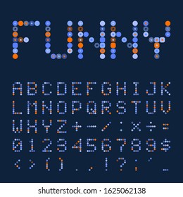 Funny Dotted font or alphabet. Vector Retro or pop style circle geometrical Colorful dotted font, alphabet illustration.