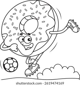 Funny Doughnut Playing Soccer Coloring Page