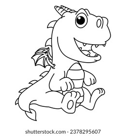 Funny dragon cartoon characters vector illustration. For kids coloring book.