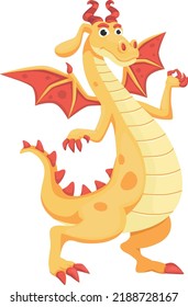 Funny dragon character. Cartoon magic fairytale creature isolated on white background