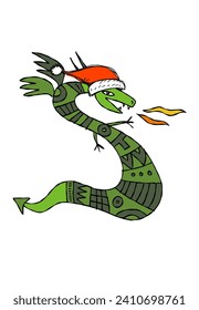 Funny Dragon character with Santa hat. Symbol of Chinese New Year 2024 for your design