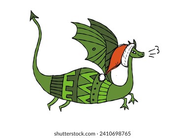 Funny Dragon character with Santa hat. Symbol of Chinese New Year 2024 for your design