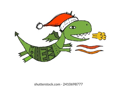 Funny Dragon character with Santa hat. Symbol of Chinese New Year 2024 for your design